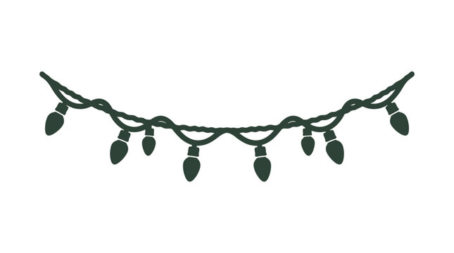 Minimalist silhouette of a hanging Christmas light garland.