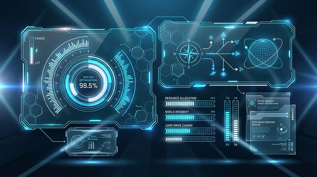 Advanced futuristic holographic control panel for system optimization.