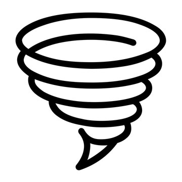 A clean flat vector line icon showing a swirling tornado, suited to storm tracking maps, hazard signage, climate lessons, and safety checklists.