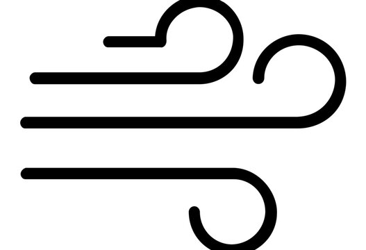 A clean flat vector line icon representing gentle wind movement, suitable for climate apps, air quality tools, and cooling feature buttons.