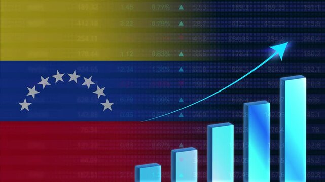 Venezuela economy growth concept background.Venezuelan stock exchange.Venezuela flag with stock market graph and bar