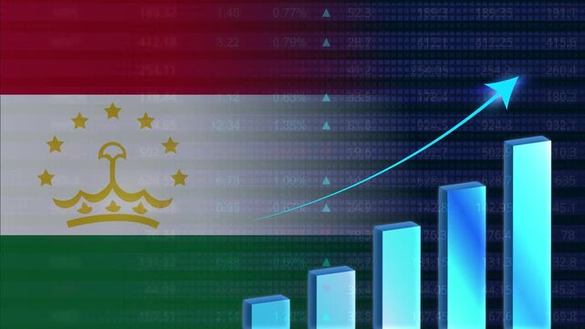 Tajikistan economy growth concept background.Tajikistan stock exchange.Tajikistan flag with stock market graph and bar