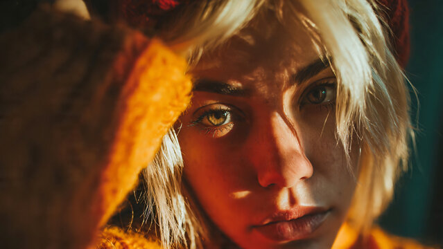 Portrait de jeune fille blonde en gros plan