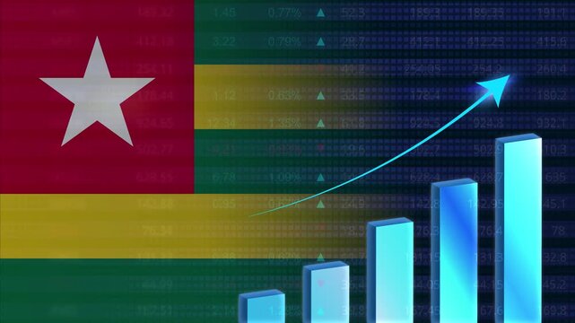 Togo economy growth concept background.Togo stock exchange.Togo flag with stock market graph and bar