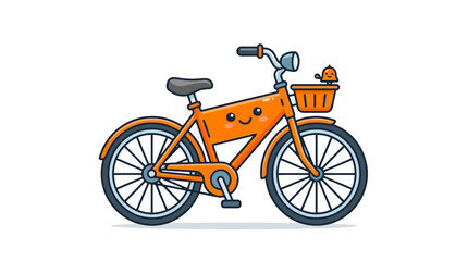 Fototapeta premium Minimalist Cartoon of an Orange Happy Face Bicycle with Basket and Small Character with high quality professional line art symbols for modern creative design and digital branding projects