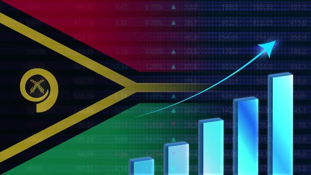Vanuatu economy growth concept background.Vanuatu stock exchange.Vanuatu flag with stock market graph and bar