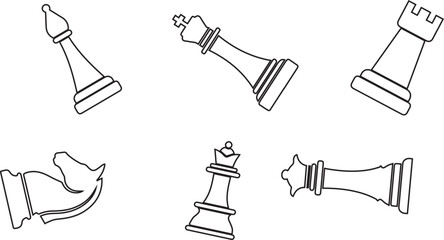 Silhouette of chess pieces icon set king, queen, bishop, rook, knight and pawn illustration vector  © malaika