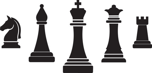 Silhouette of chess pieces icon set king, queen, bishop, rook, knight and pawn illustration vector  © malaika