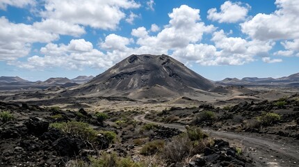 Fototapeta premium Volcanic landscape with mountain and desert road
