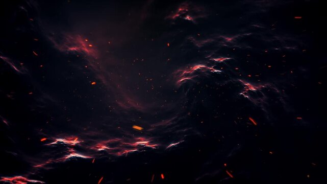 deep fire lava cave,  fire ember particles flow, volcano terrain, loop background
