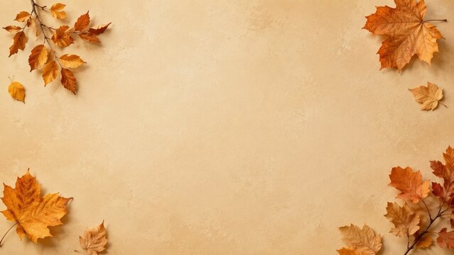 A Captivating Arrangement of Autumn Leaves Framing a Soft Beige Background, Perfect for Seasonal Themes and Nature-Inspired Designs.