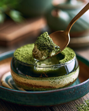Delightful matcha dessert creates a serene moment of indulgence