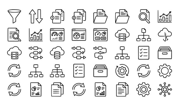 Business Data Processing Outline Icons Editable Stroke Vector Set