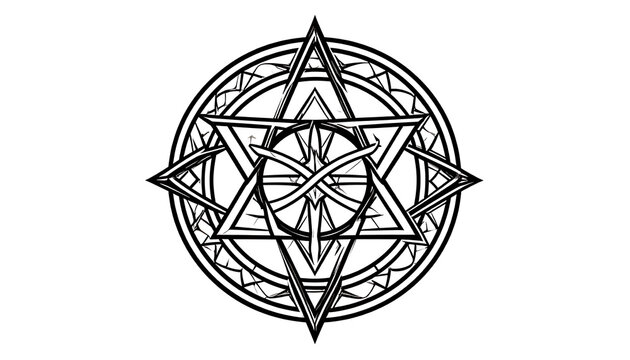 Esoteric symbol geometric outline illustration, mystical hexagram star amulet, spiritual talisman or occult sigil on white background, abstract ancient design