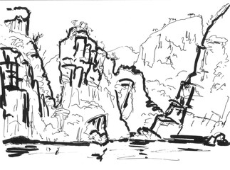 Naklejka premium vietnam, ha long bay, graphic black and white drawing, travel sketch