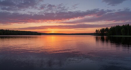 Fototapeta premium Lake Saimaa at sunset Ai generative 