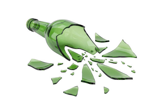 A shattered green glass bottle isolated transparent background