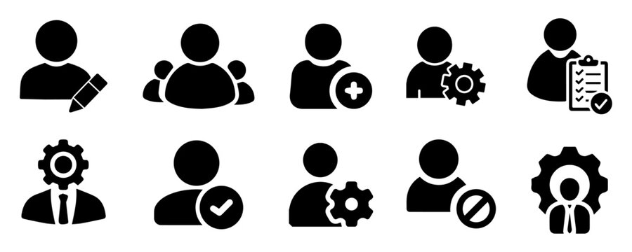 Set of Professional User Management Icons, User Profile, Settings, and Task Symbols for Corporate Dashboard, Web UI, App Interface, and Vector Illustration