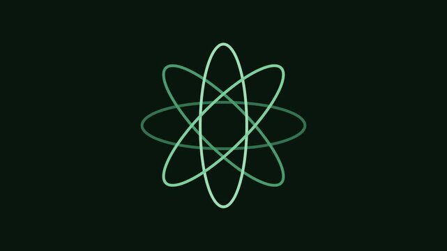 Abstract green atomic orbit motion rotating scientific rings on dark animation 4k background