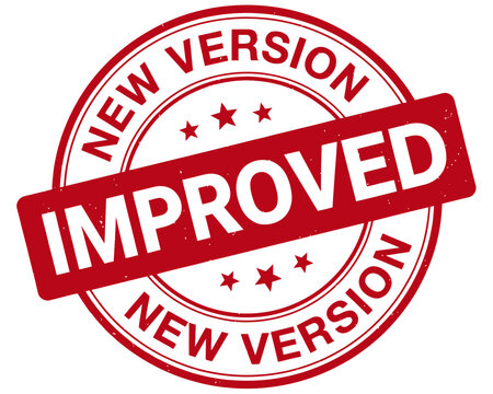 Red improved new version stamp isolated on transparent background