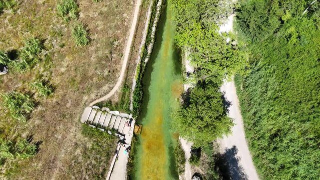 Top Down Aerial View of Thermal Channel at Bagno Vignoni