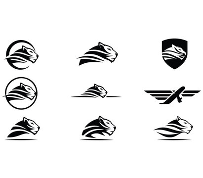 Black and White Tiger Panther Head Mascot Logo Set Vector
