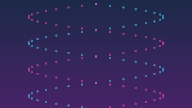 Abstract neon dot spiral animation rotating on dark gradient 4k background, dots