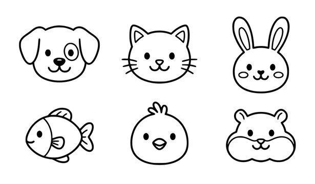 Minimal Animal Face Outline Vector Set