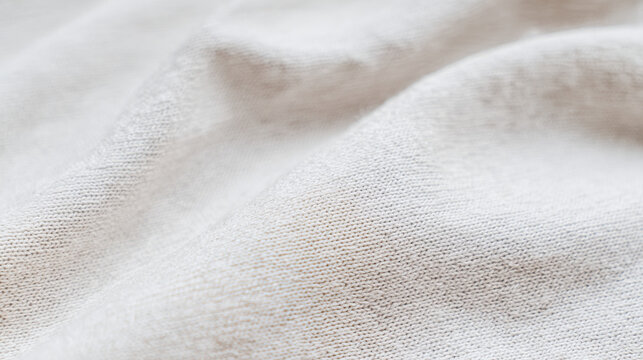 soft white cotton knit fabric texture in macro close up revealing gentle folds and cozy sustainable aesthetic
