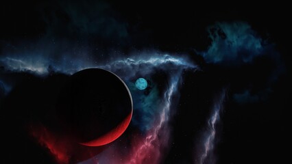 Fototapeta premium dark space nebula with planets and deep cosmic dust