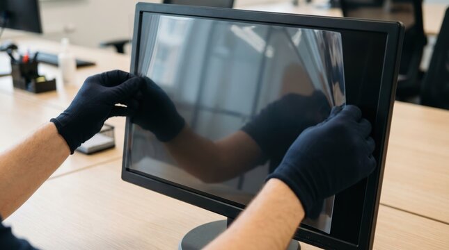 Applying a privacy screen protector film to a computer monitor