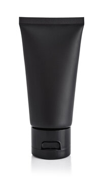 Black cosmetic tube isolated on white background