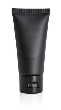 Black cosmetic tube isolated on white background