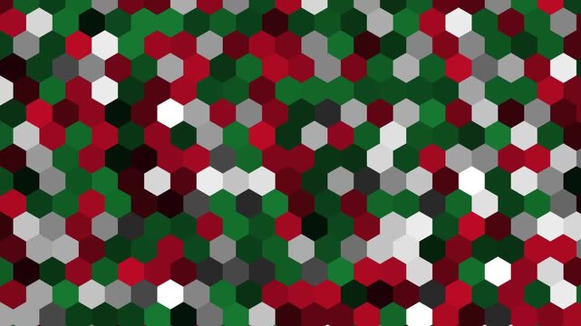 Festive christmas hexagon pattern motion animation 4k background, with red green, and white geometric, tiles for holiday celebration