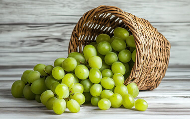 Obraz premium Green grapes in the basket