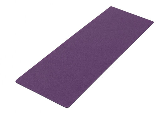 Deep purple textured yoga mat isolated on white background with exercise stretching training equipment
