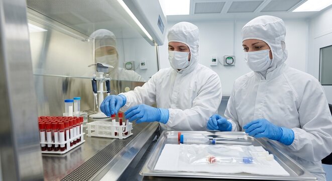 CRISPR Sickle Cell Therapy Scientists Processing Blood Samples In GMP Lab