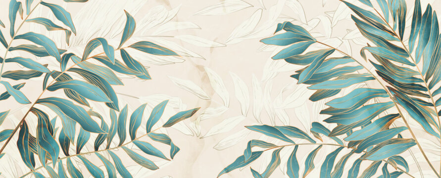 Luxury light art background with tropical plant leaves. Premium botanical banner for decor, prints, posters, wallpaper, packaging, and textiles.