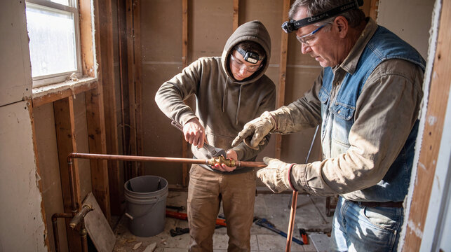 Bathroom Renovation Plumbing Apprentice Mentored by Senior Tradesman