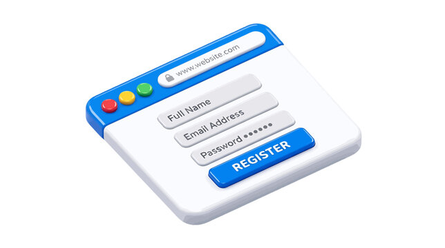 Vector illustration of 3d illustration of a website registration form on a transparent background