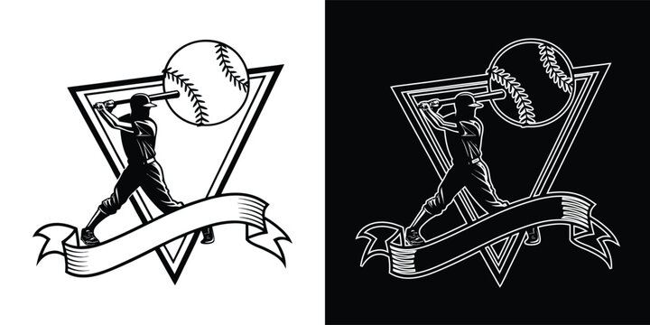 Baseball player silhouette logo design with a triangular frame element