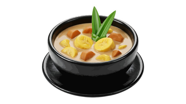Vector illustration of kolak pisang, a traditional indonesian sweet dessert with banana and palm sugar on a transparent background