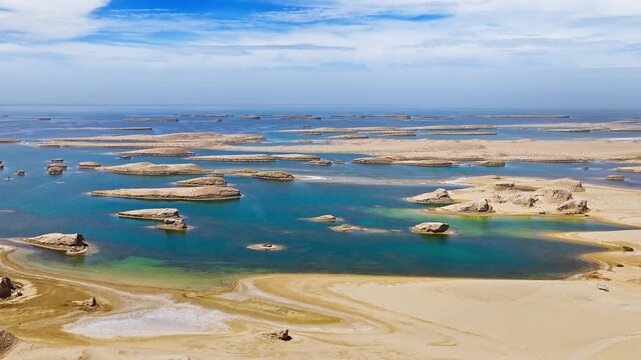 Panoramic aerial view of the water yardang geological park landscape in Qinghai, China