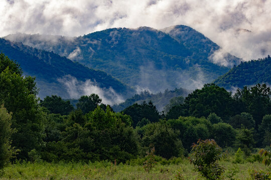 Mist Drifting Through Green Mountain Ridges in Cades Cove, Smoky Mountains Tennessee
