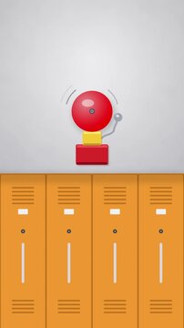Vertical School Lockers With Ringing Alarm Bell for Back School concept
