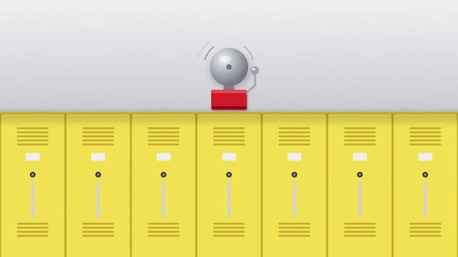 School Lockers Hallway With Ringing Alarm Bell during back to school
