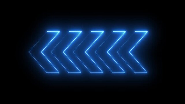 Glowing neon Left-directional arrow loop animation. Animated arrows for the overlay video layer. 4k animation.