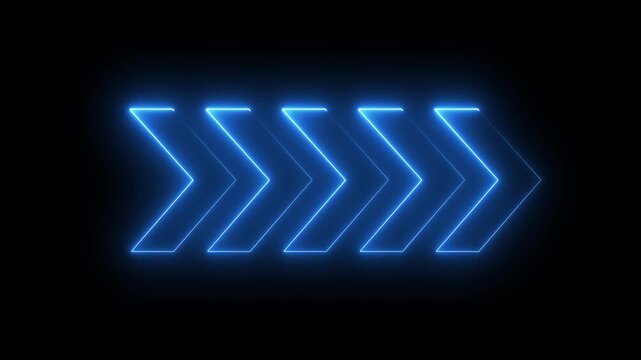 Glowing neon Right-directional arrow loop animation. Animated arrows for the overlay video layer. 4k animation.