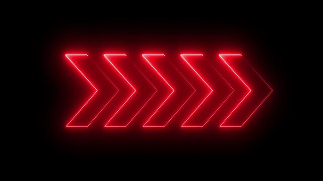 Glowing neon Right-directional arrow loop animation. Animated arrows for the overlay video layer. 4k animation.