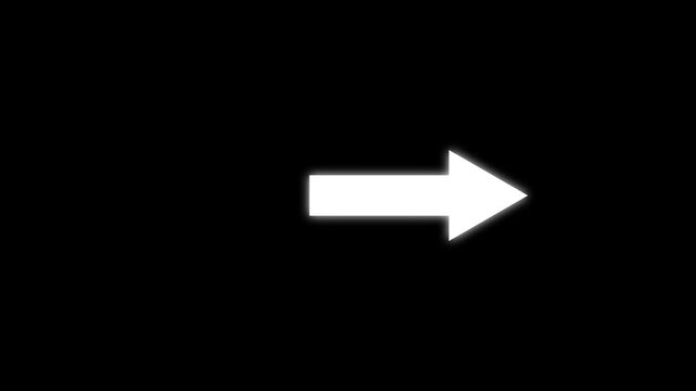 White arrow on black background left to right direction animation element. Right-directional arrow loop animation. Animated arrows for the overlay video layer. 4k animation.